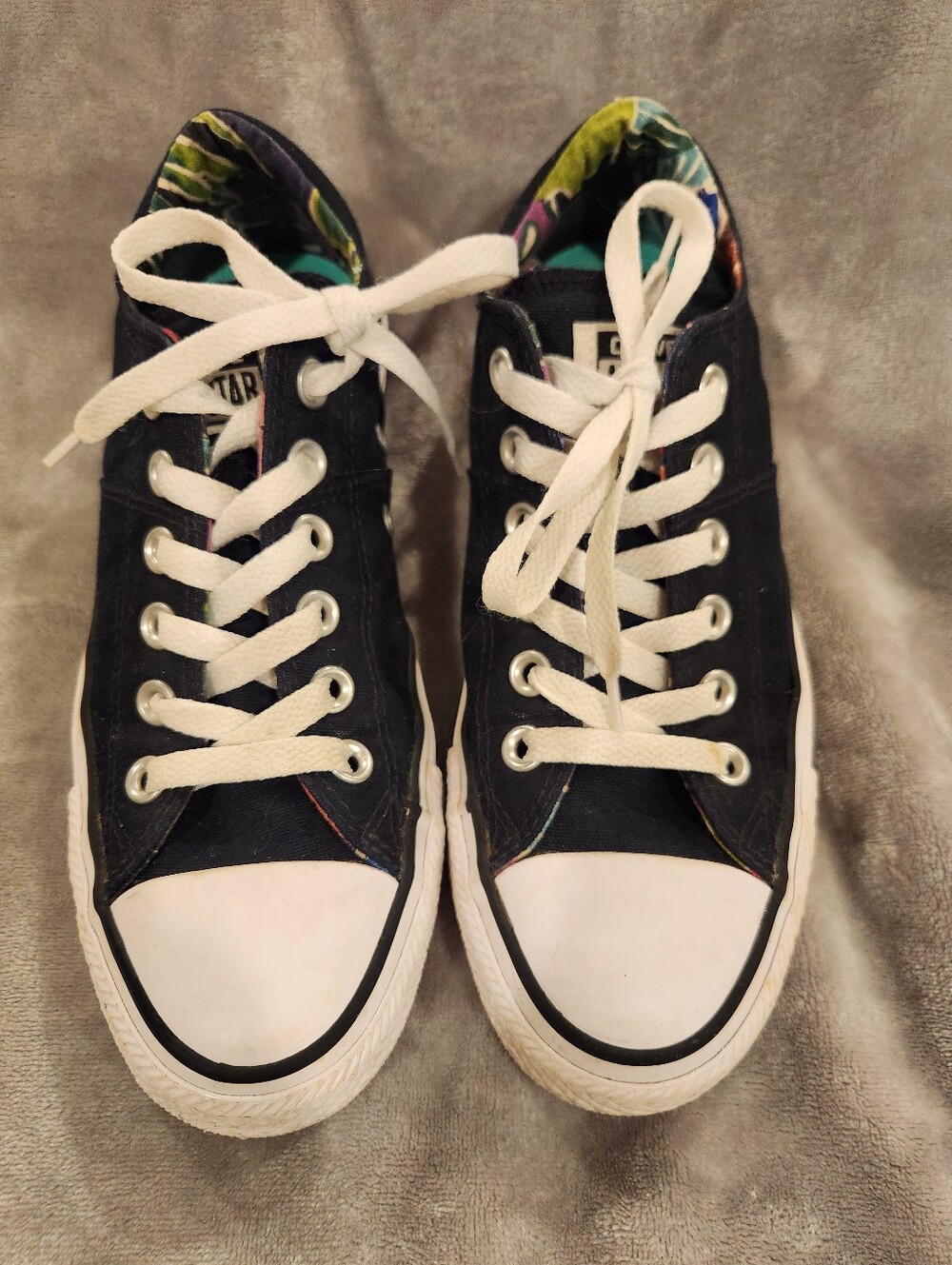 Converse Black Canvas Low-Top Sneakers with White Toe Caps, Size 7